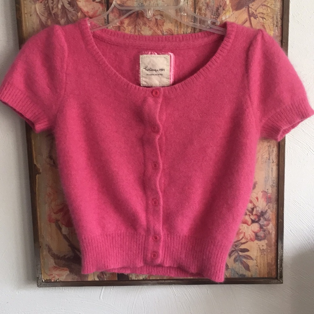 F21 HERITAGE STR ANGORA BLEND SWEATER CROP TOP S